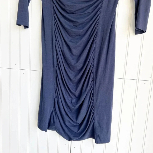 Theory Size S Blue Anora Encase Bodycon Ruched 3/4 Sleeve Mini Dress - Picture 3 of 4